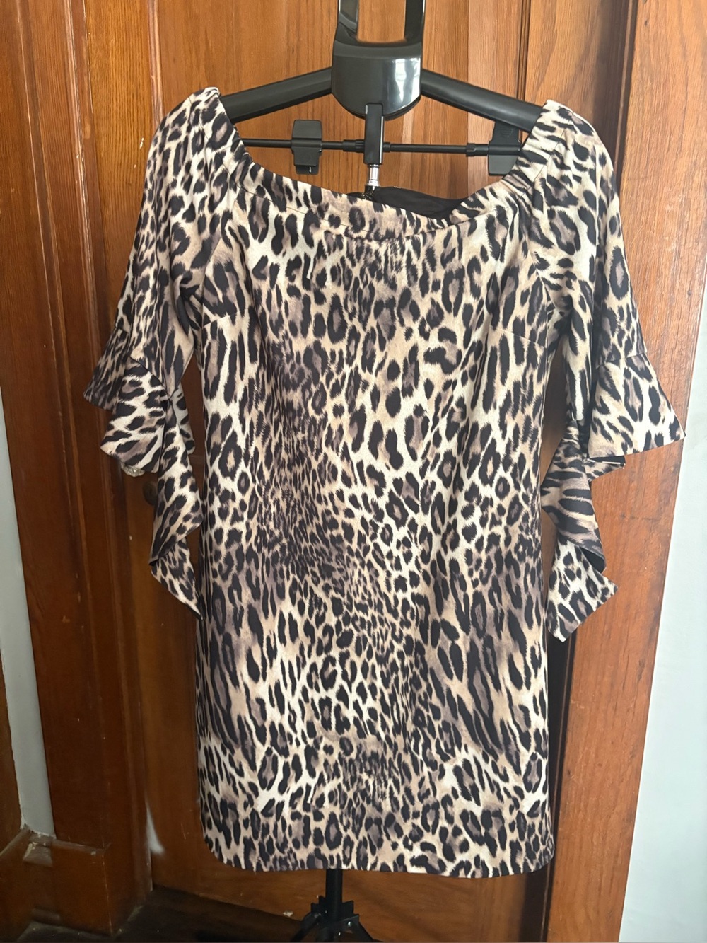 Thalia Sodi Leopard Print Ruffle Sleeve Shift Dress Size Large
